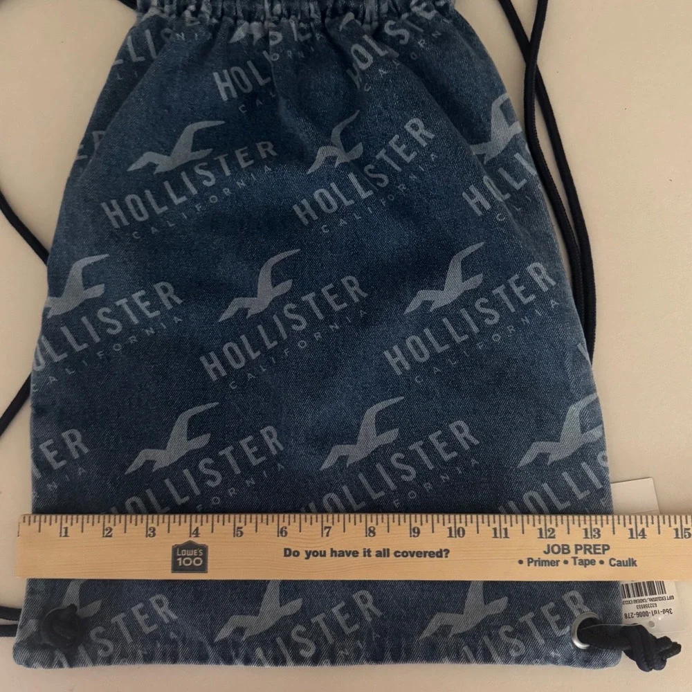 NWT‎ Y2K Hollister California Denim Logo Print Drawstring Cinch Bag Backpack